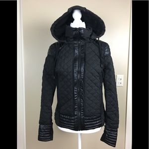 blank noir quilted jacket hooded leather M